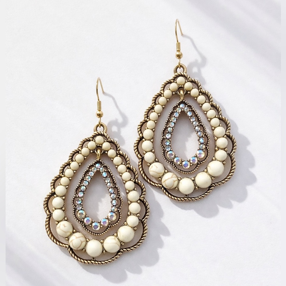 Boho Ivory Teardrop Dangle Beaded Earrings